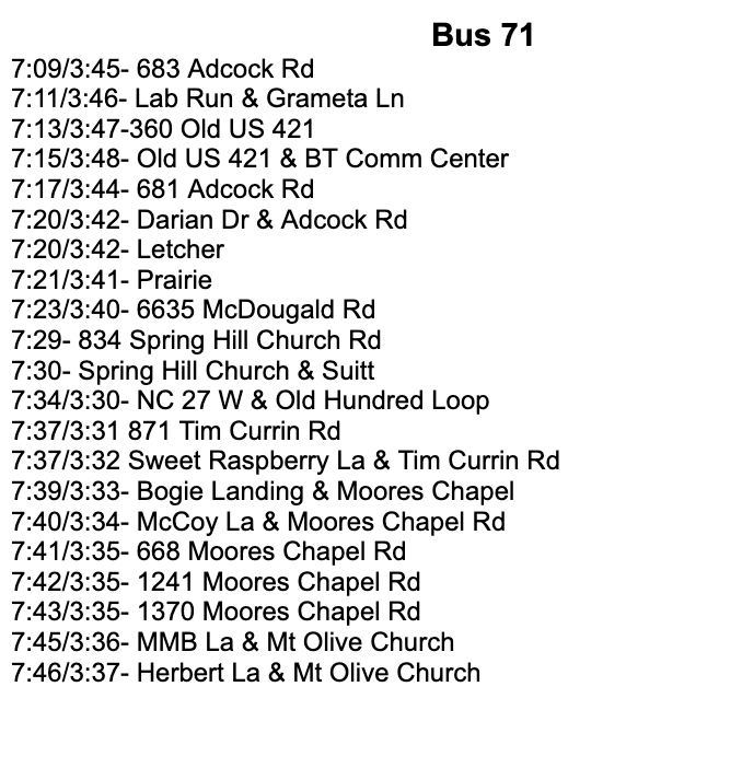 Bus 71 Schedule